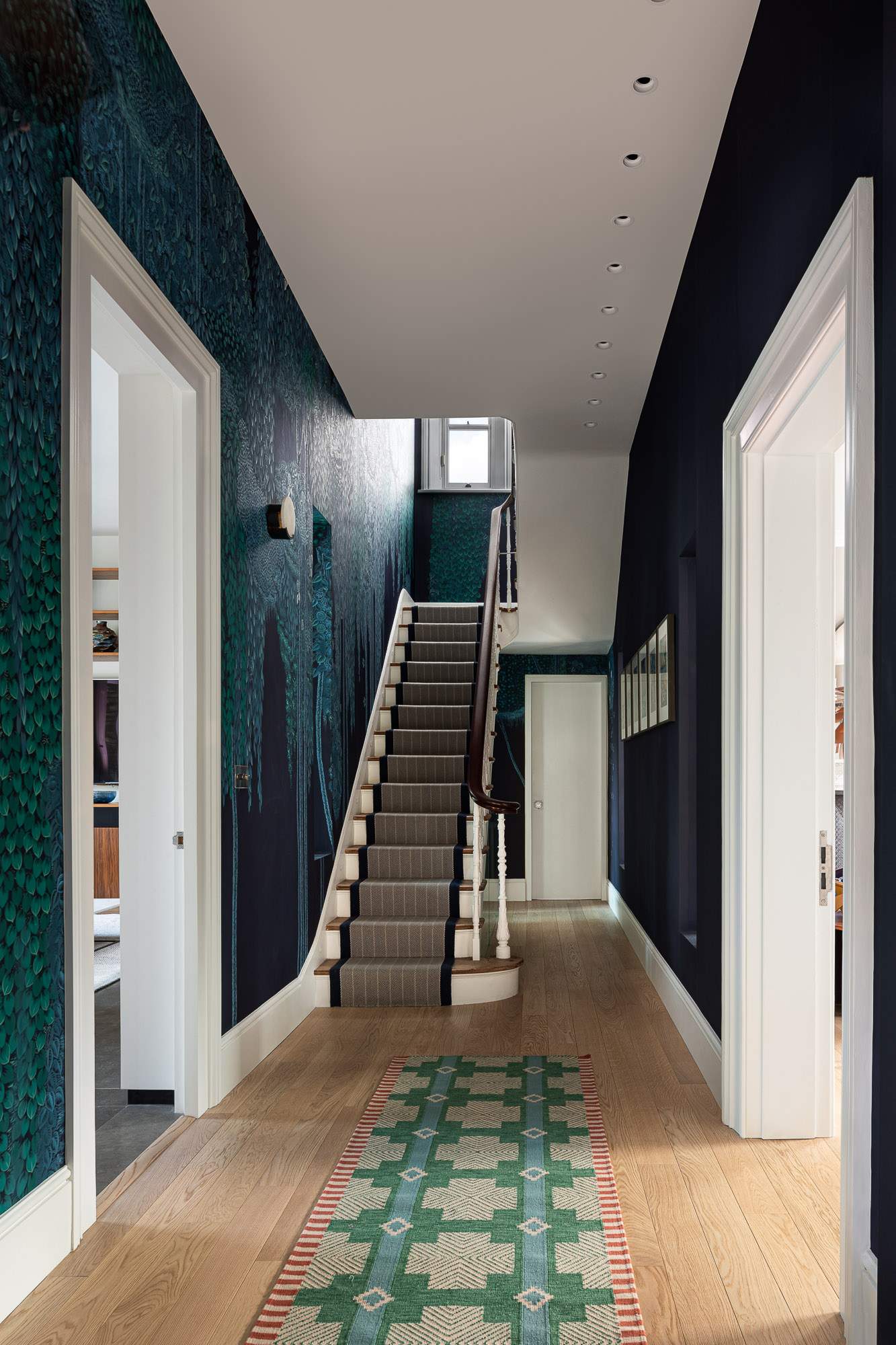 Hall featuring hand-painted silk wallpaper